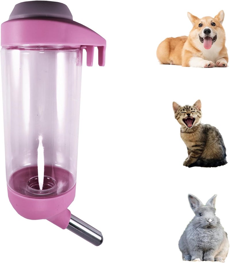 DEEUCHIS Dog Crate Water Bottle - 17 oz No Drip Kennel Pet Water Dispenser, Easy-to-Use Cage Water Bottle for Dogs, Cats, Small Animals, 500ML, Pink - Image 1